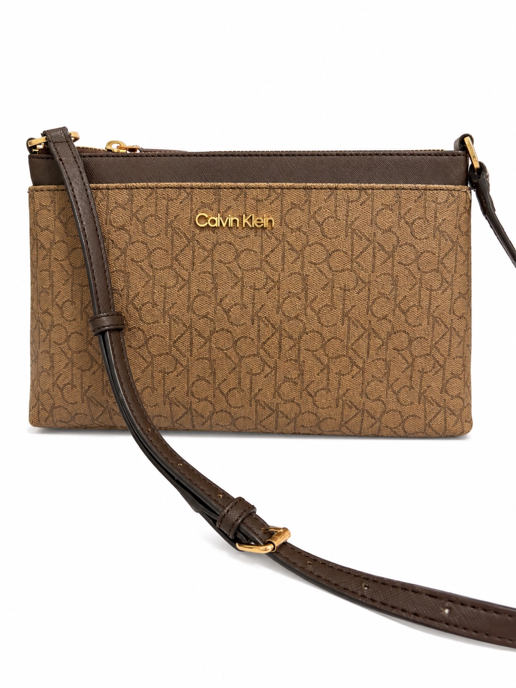 Calvin Klein Tan/Brown Monogram Crossbody Bag